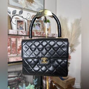 CHANEL Vintage Quilted Top Handle Lambskin Bag – Black / Gold‎ Hardware – Rare